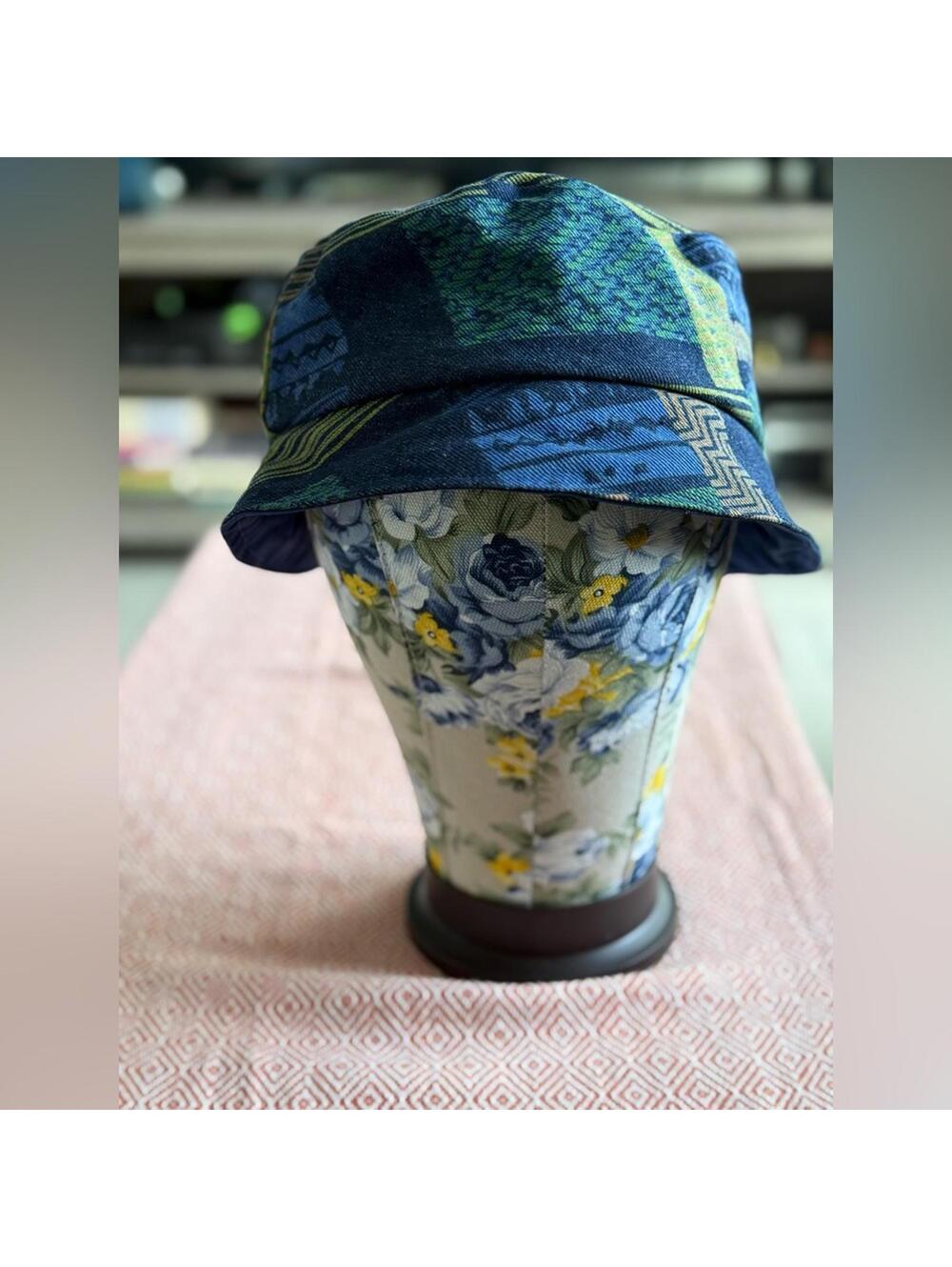 Geometric Pattern Bucket Hat in Blue, Green and Yellow